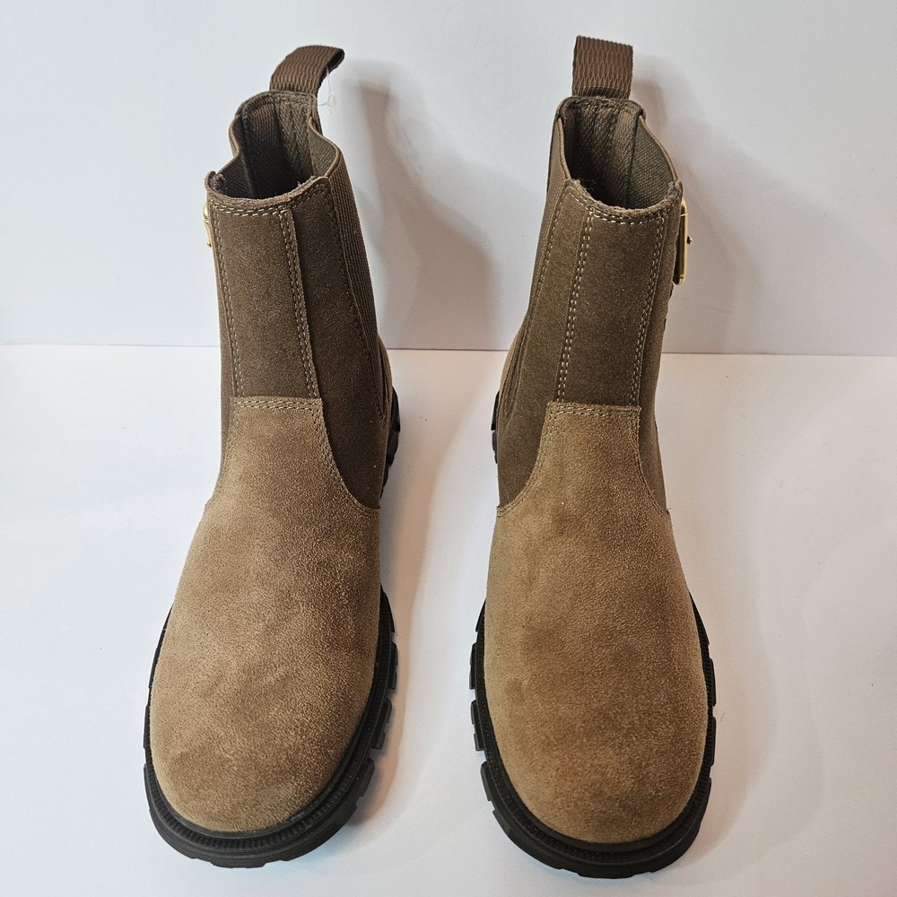 CAT Wmns Ankle Boot P312600 Tan Suede Sz7 PullOn W/Buckle Accent Work Steel Toe